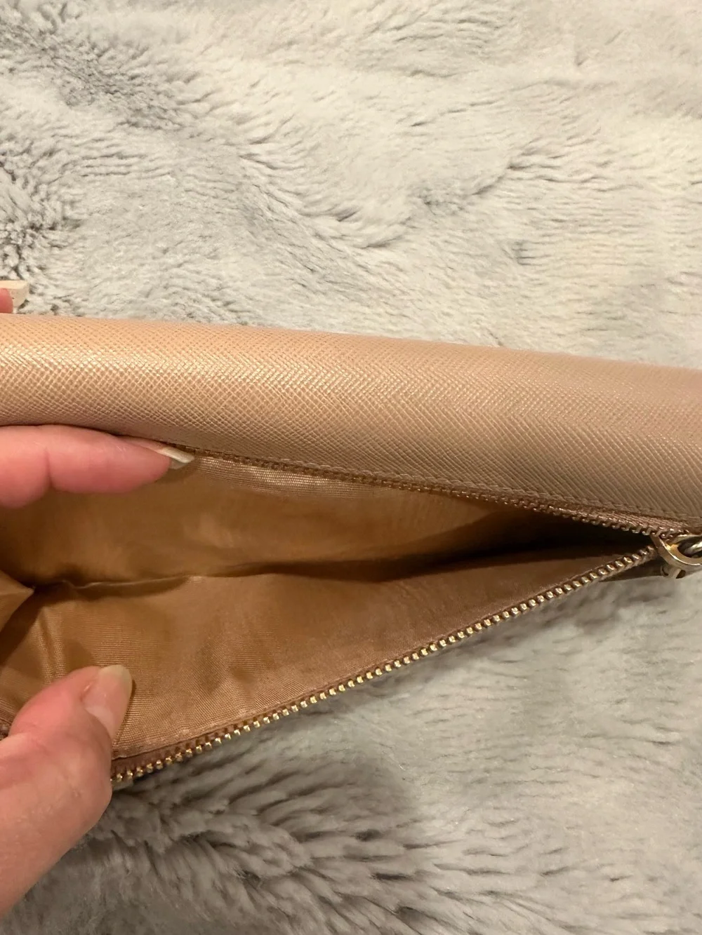 Prada Gold-Logo Saffiano Wallet in Nude Pink